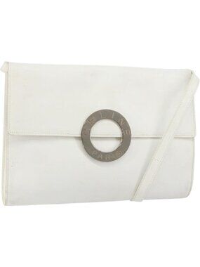 CELINE Shoulder Bag Leather White Silver